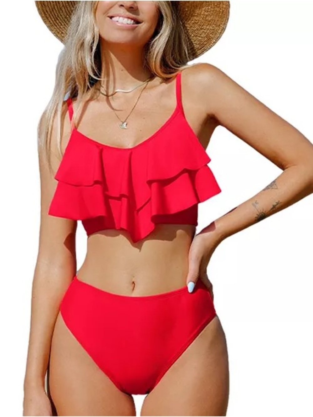Cupshe Red Flounce Ruffle High Rise Bikini Set - Vibrant Summer Swimwear L NWT